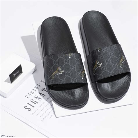 cheap mens gucci slides|Men's GG slide sandal in grey and black Supreme .